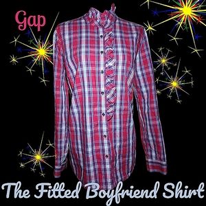 Gap Fitted Boyfriend Stand-up Ruffled Collar Button Down Long Sleeve Top